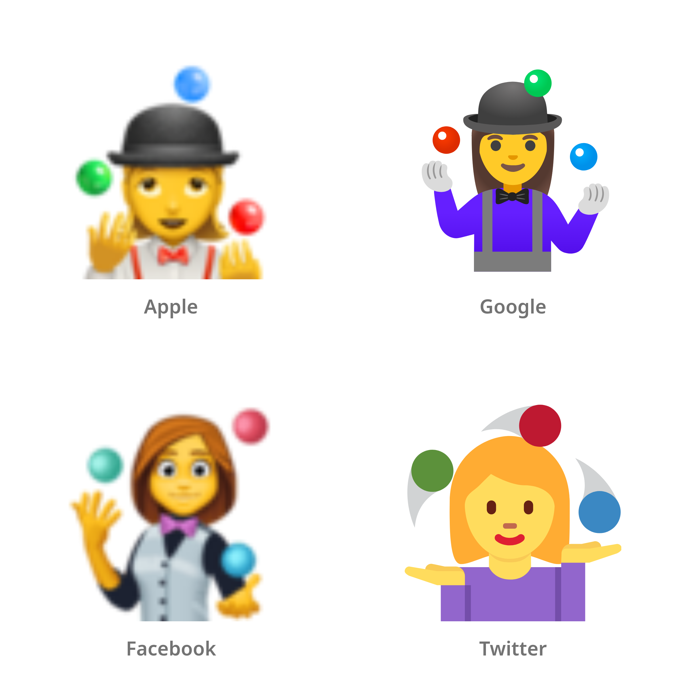 De emoji vrouw die jongleert in Apple-, Google-, Facebook- en Twitter-stijl