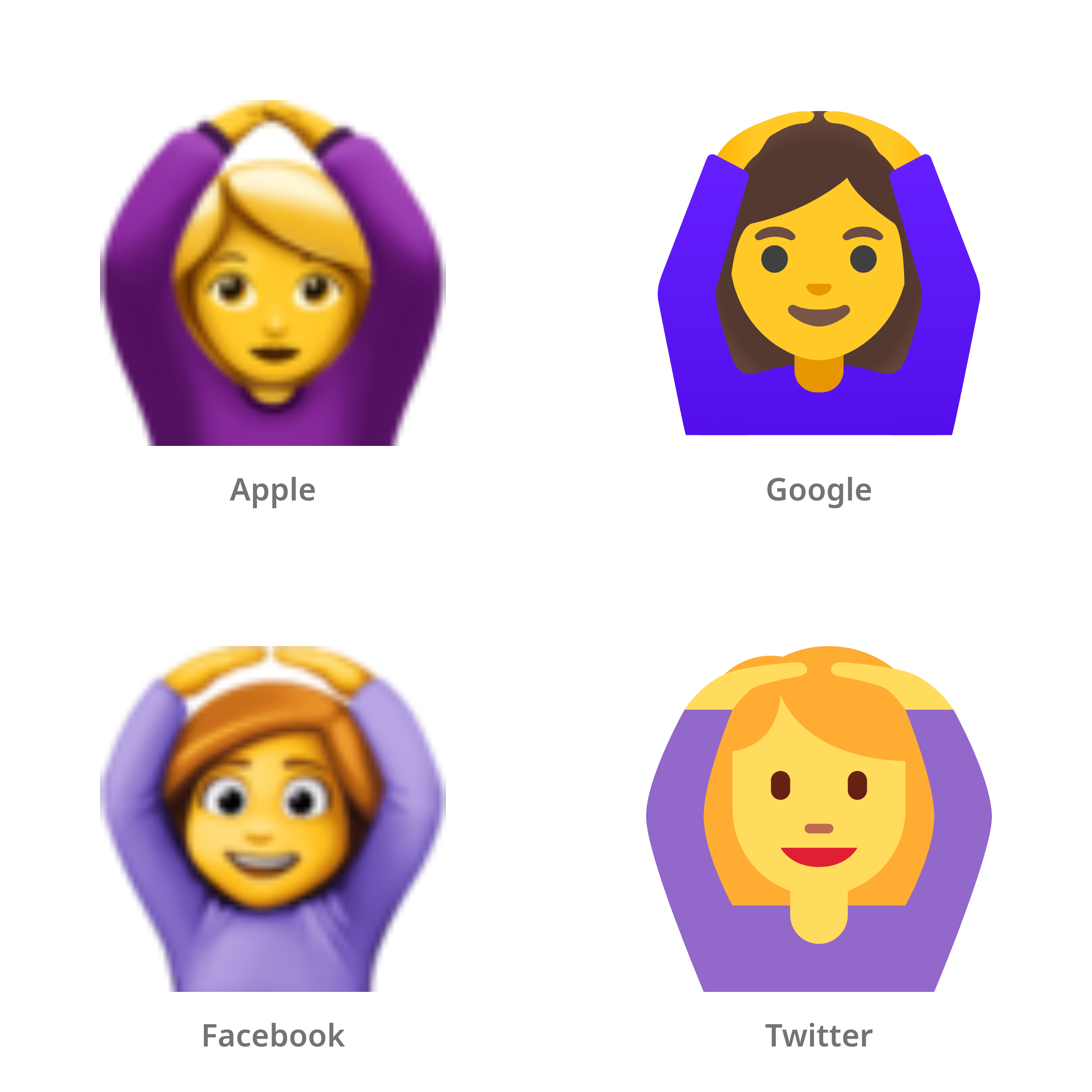 De emoji vrouw die OK-gebaar maakt in Apple-, Google-, Facebook- en Twitter-stijl