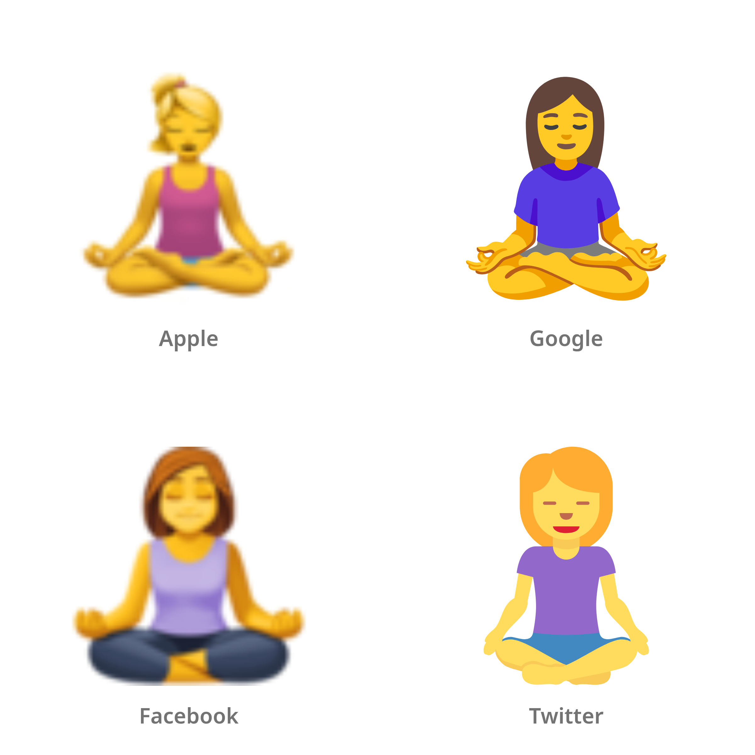 De emoji vrouw in lotushouding in Apple-, Google-, Facebook- en Twitter-stijl