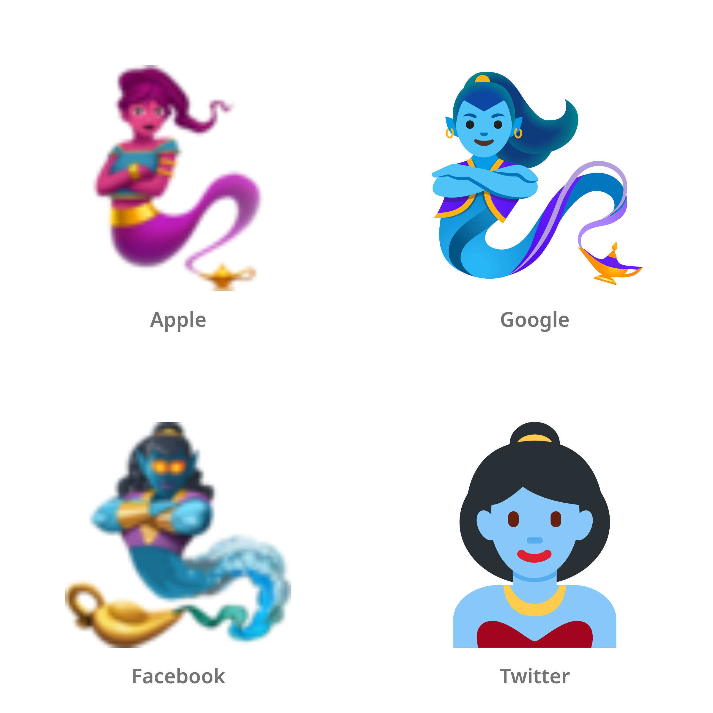 De emoji vrouwelijke geest in de fles in Apple-, Google-, Facebook- en Twitter-stijl
