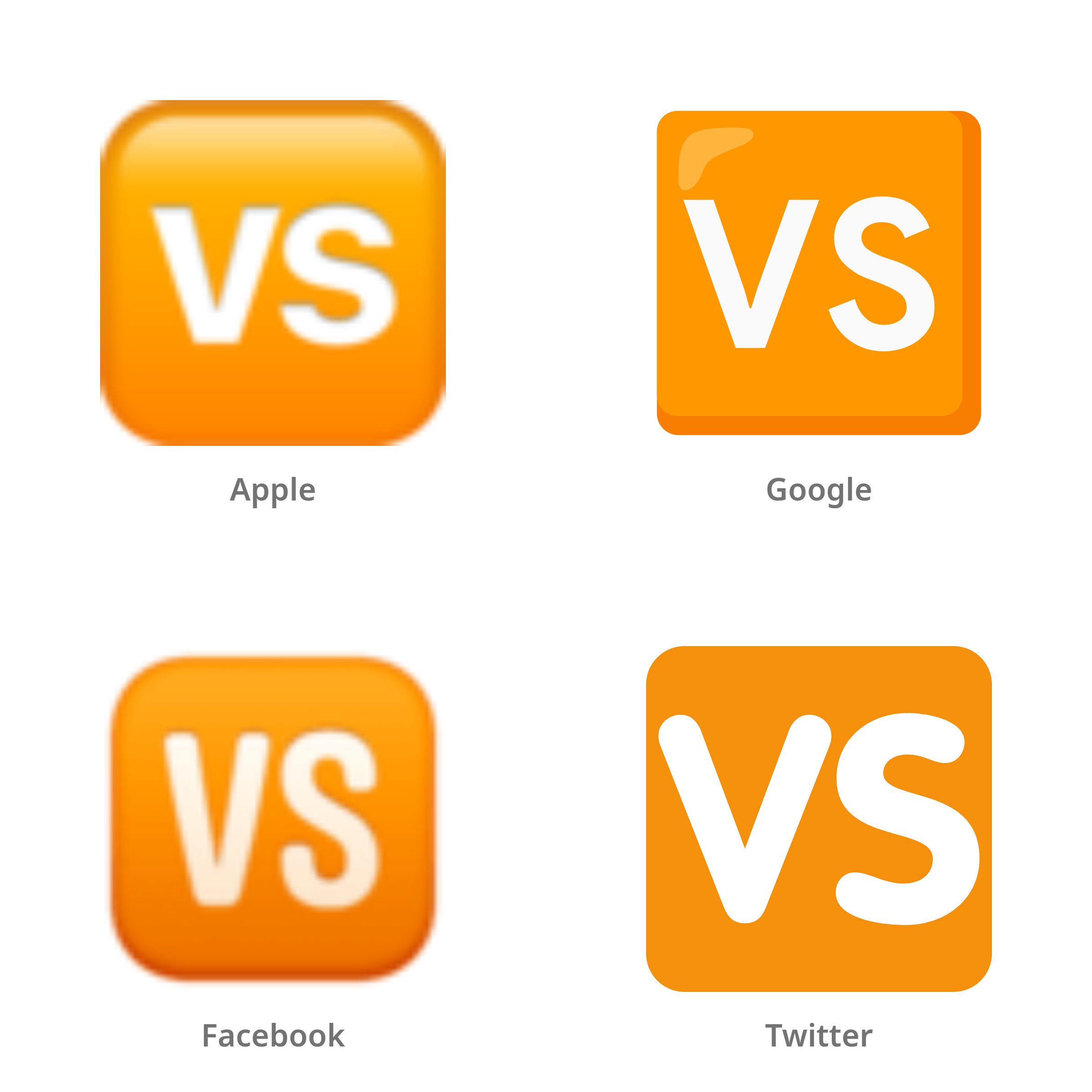 De emoji VS-knop in Apple-, Google-, Facebook- en Twitter-stijl