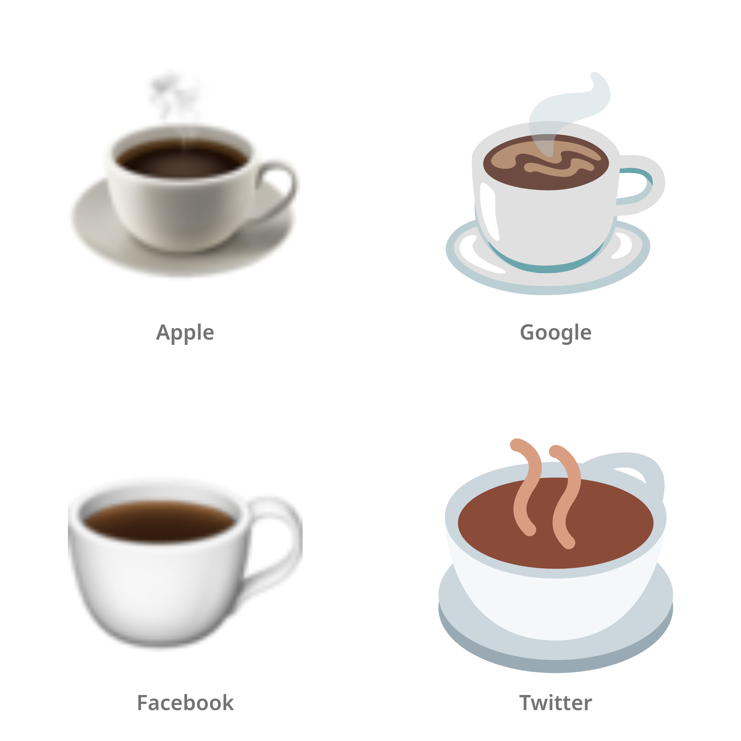 De emoji warme drank in Apple-, Google-, Facebook- en Twitter-stijl