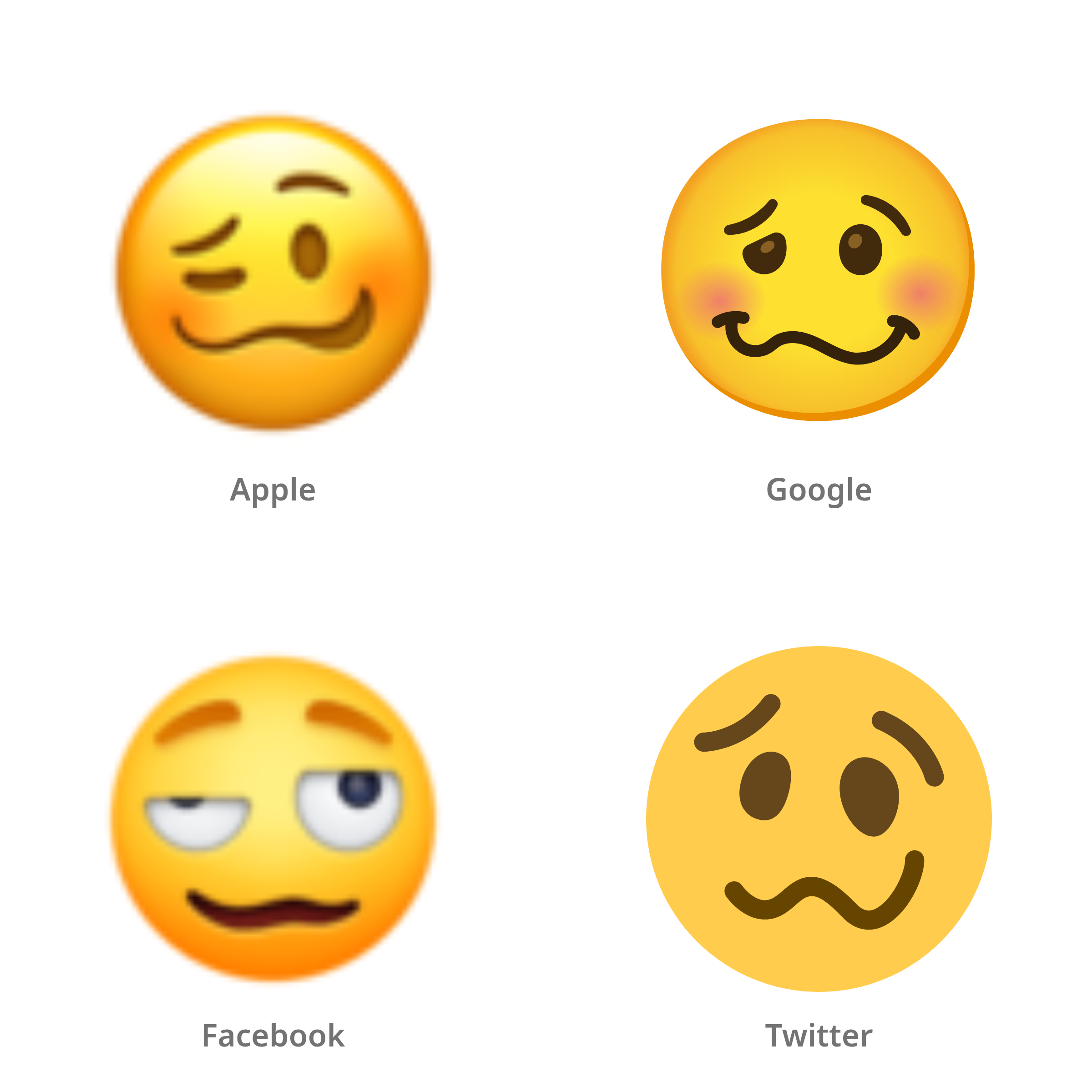 De emoji wazig gezicht in Apple-, Google-, Facebook- en Twitter-stijl