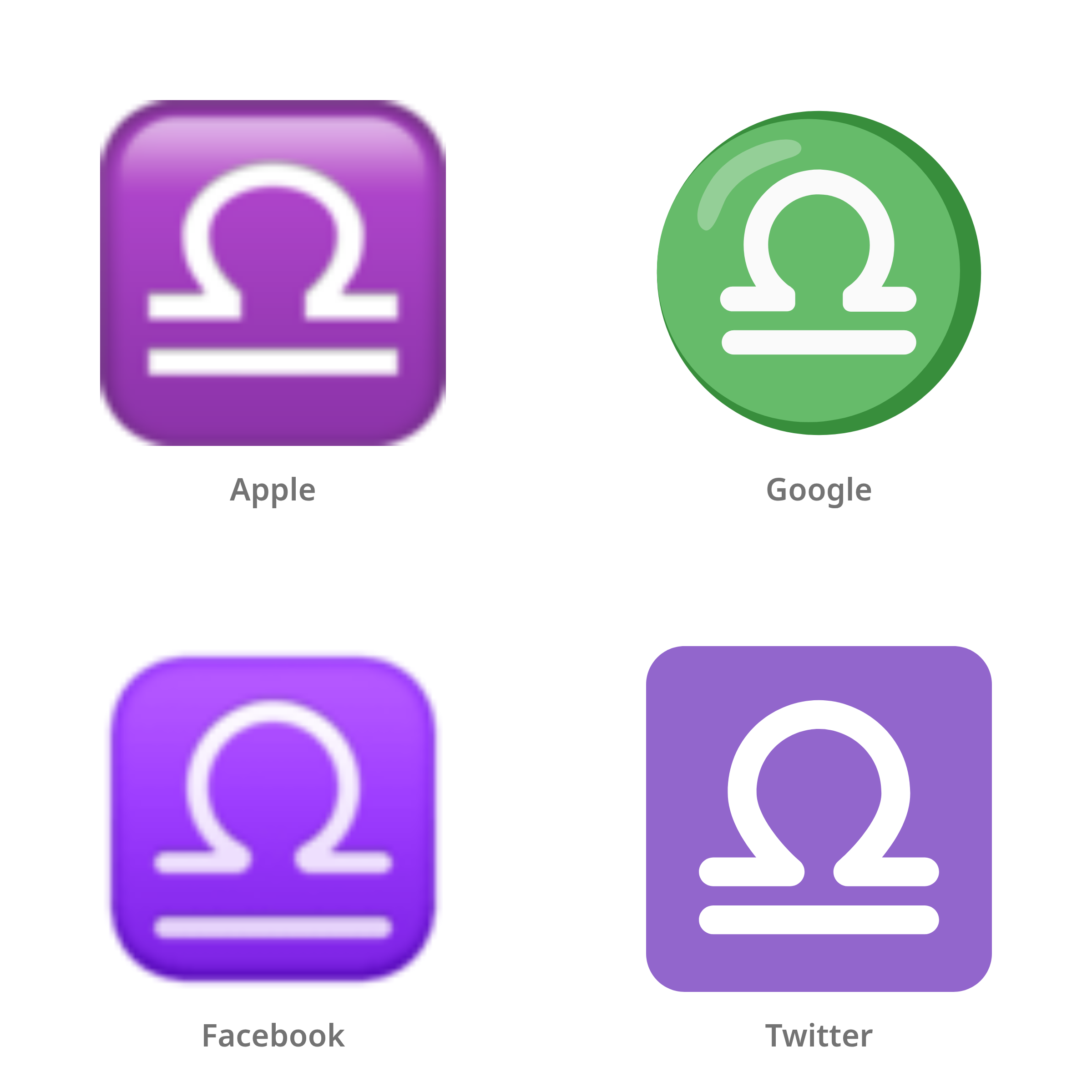 De emoji weegschaal (sterrenbeeld) in Apple-, Google-, Facebook- en Twitter-stijl