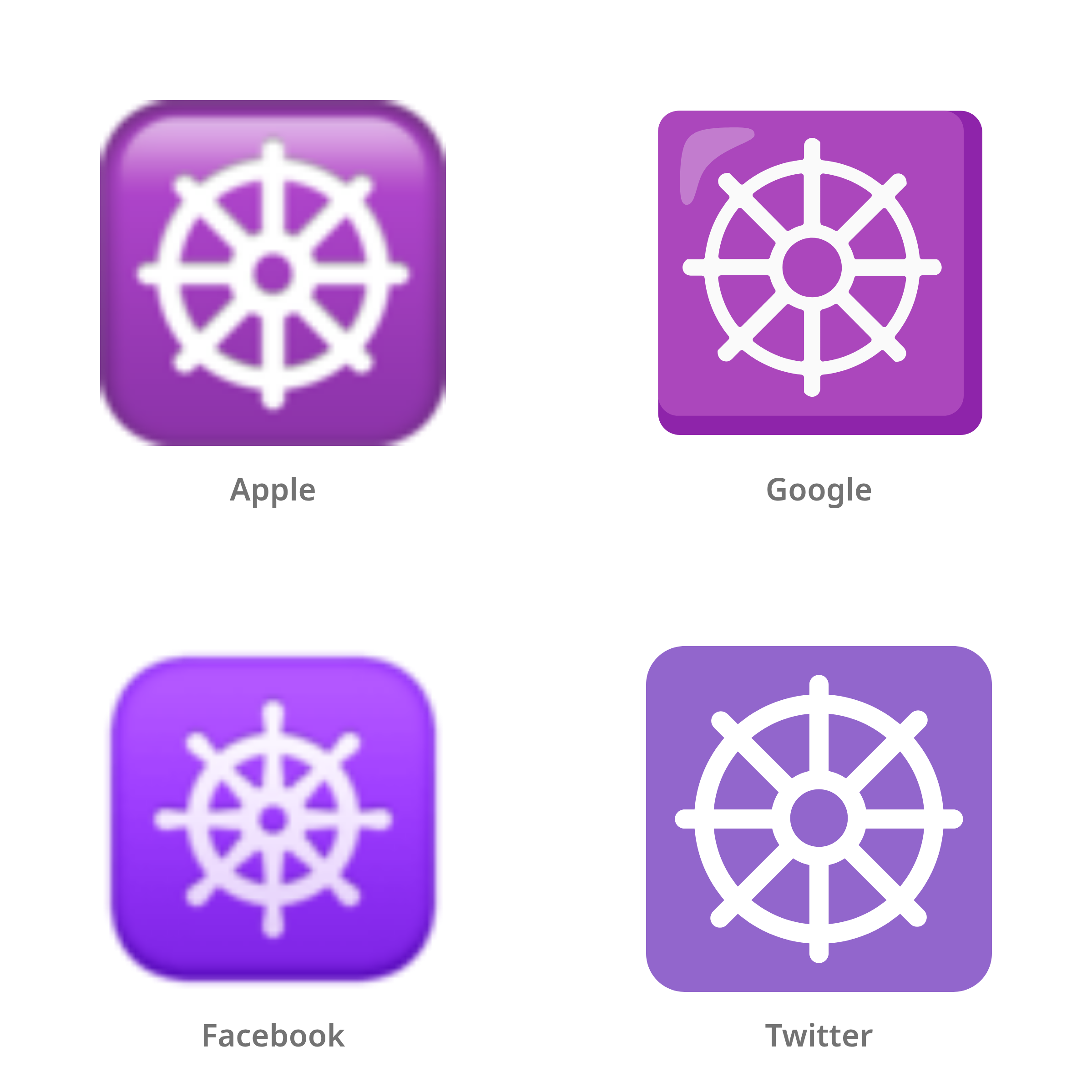 De emoji wiel van dharma in Apple-, Google-, Facebook- en Twitter-stijl