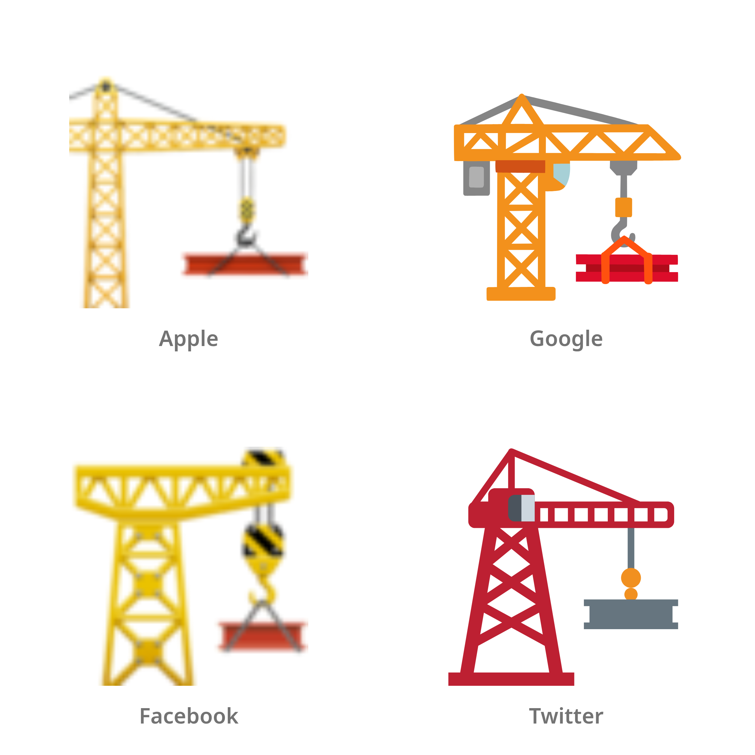 De emoji woningbouw in Apple-, Google-, Facebook- en Twitter-stijl