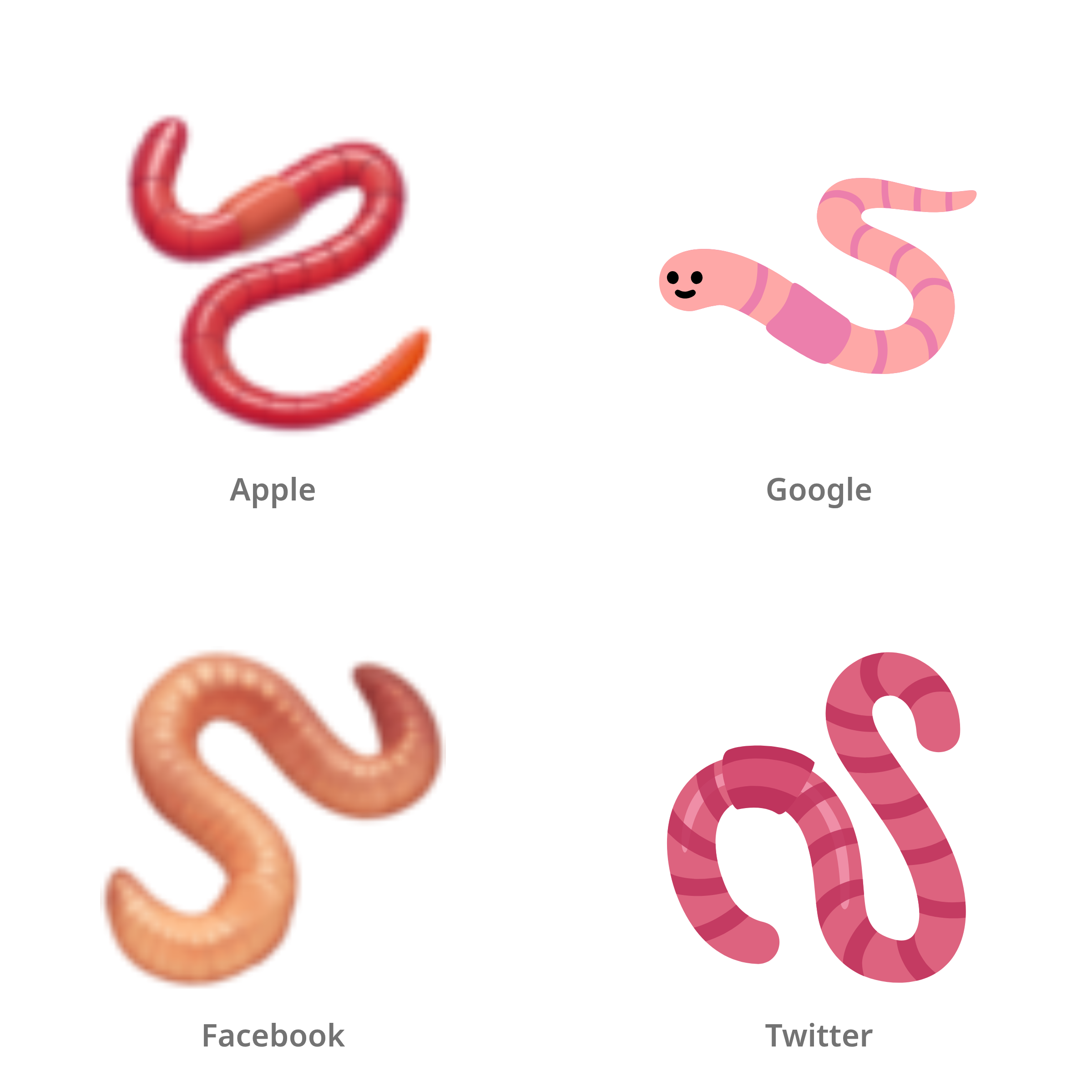 De emoji worm in Apple-, Google-, Facebook- en Twitter-stijl
