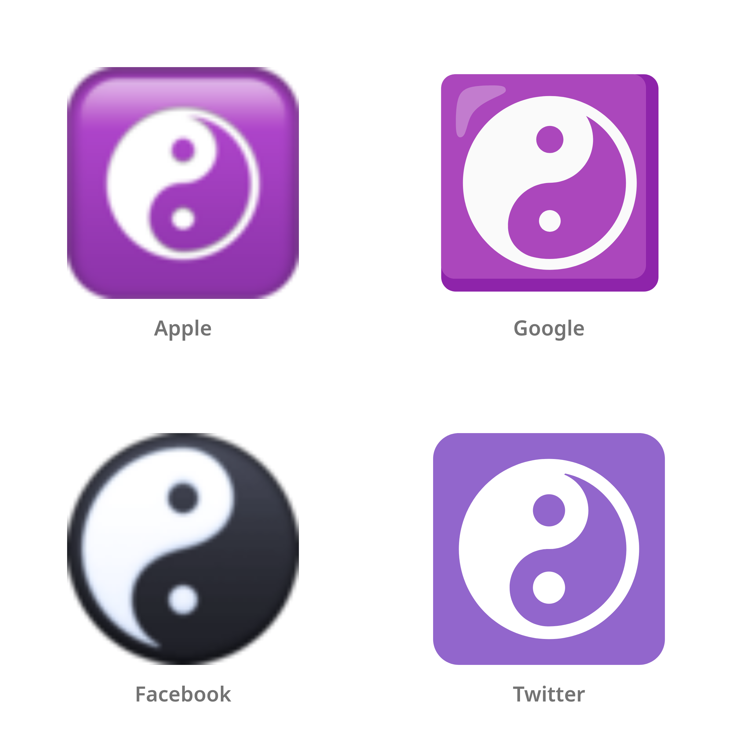 De emoji yin en yang in Apple-, Google-, Facebook- en Twitter-stijl