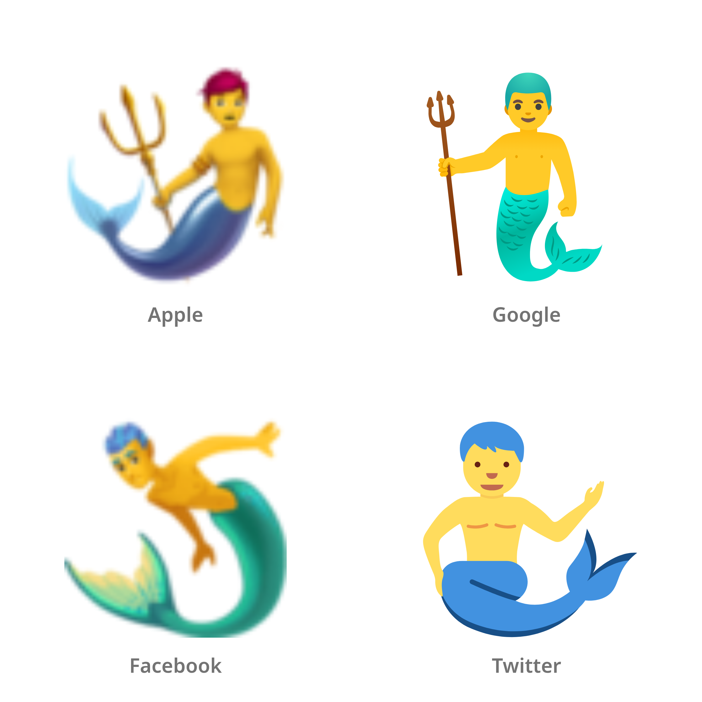 De emoji zeemeerman in Apple-, Google-, Facebook- en Twitter-stijl