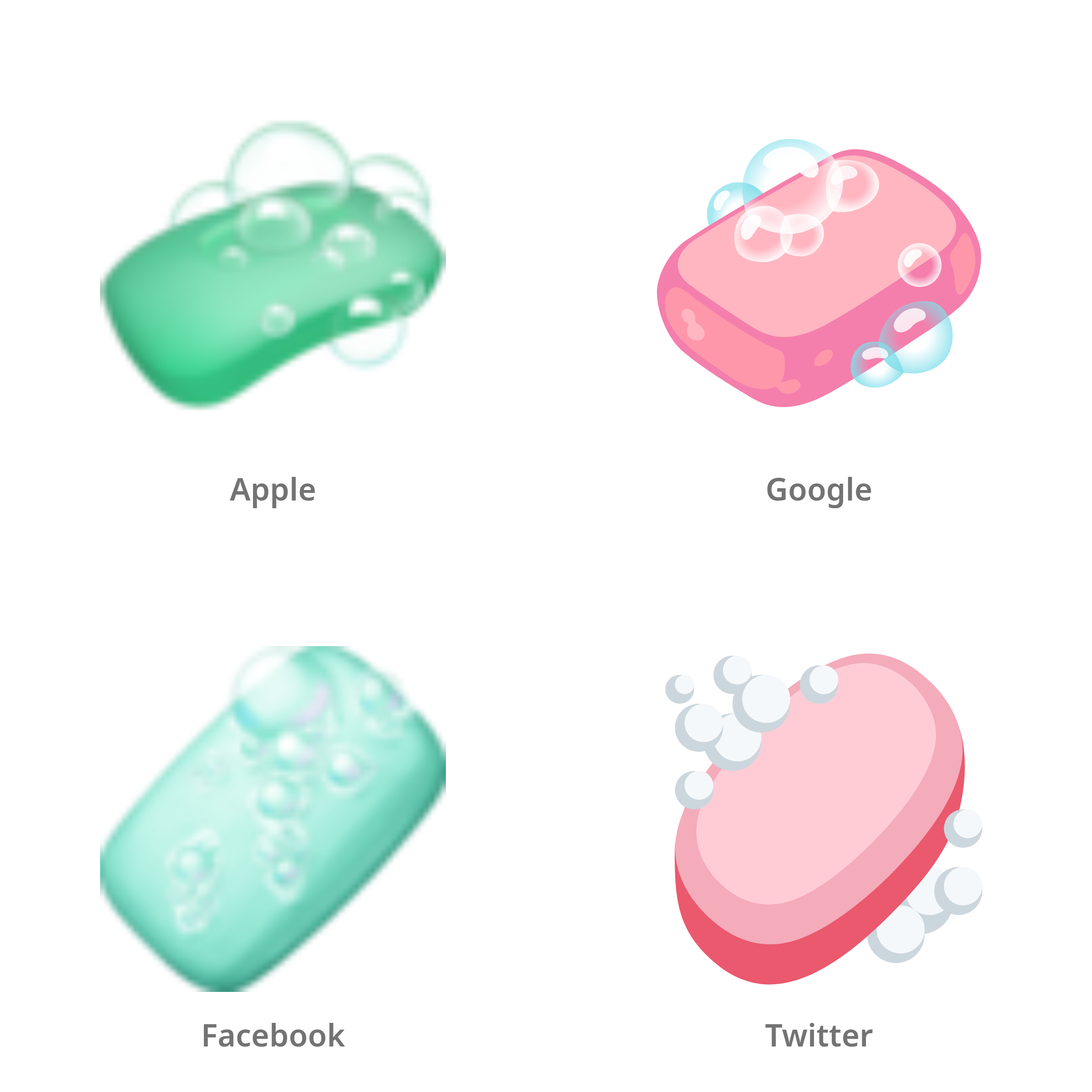 De emoji zeep in Apple-, Google-, Facebook- en Twitter-stijl