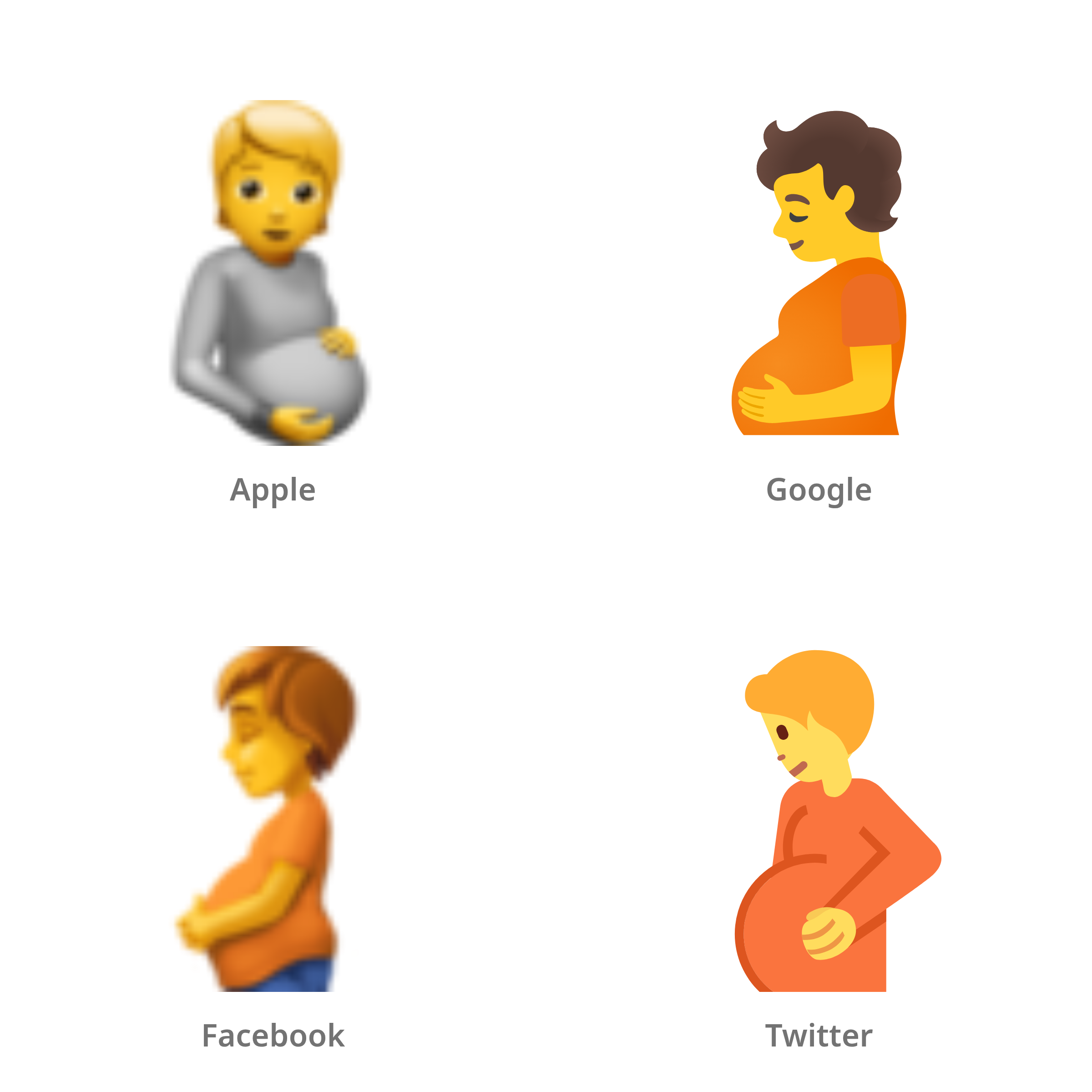 De emoji zwanger persoon in Apple-, Google-, Facebook- en Twitter-stijl