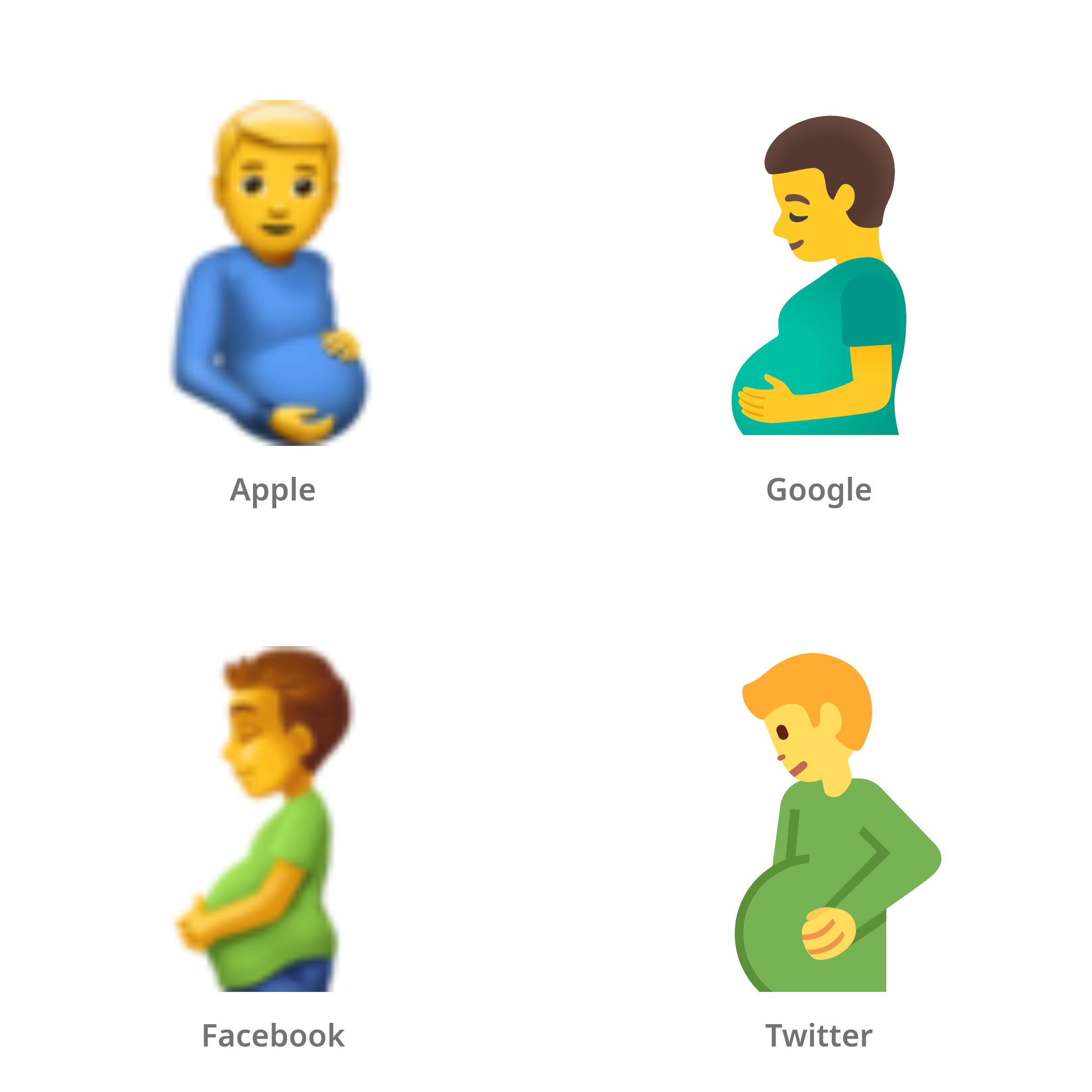 De emoji zwangere man in Apple-, Google-, Facebook- en Twitter-stijl