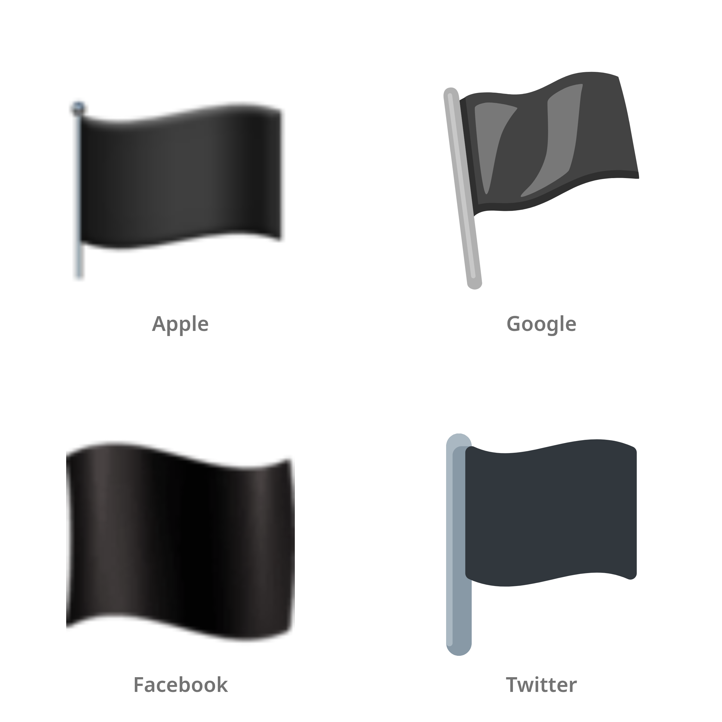 De emoji zwarte vlag in Apple-, Google-, Facebook- en Twitter-stijl
